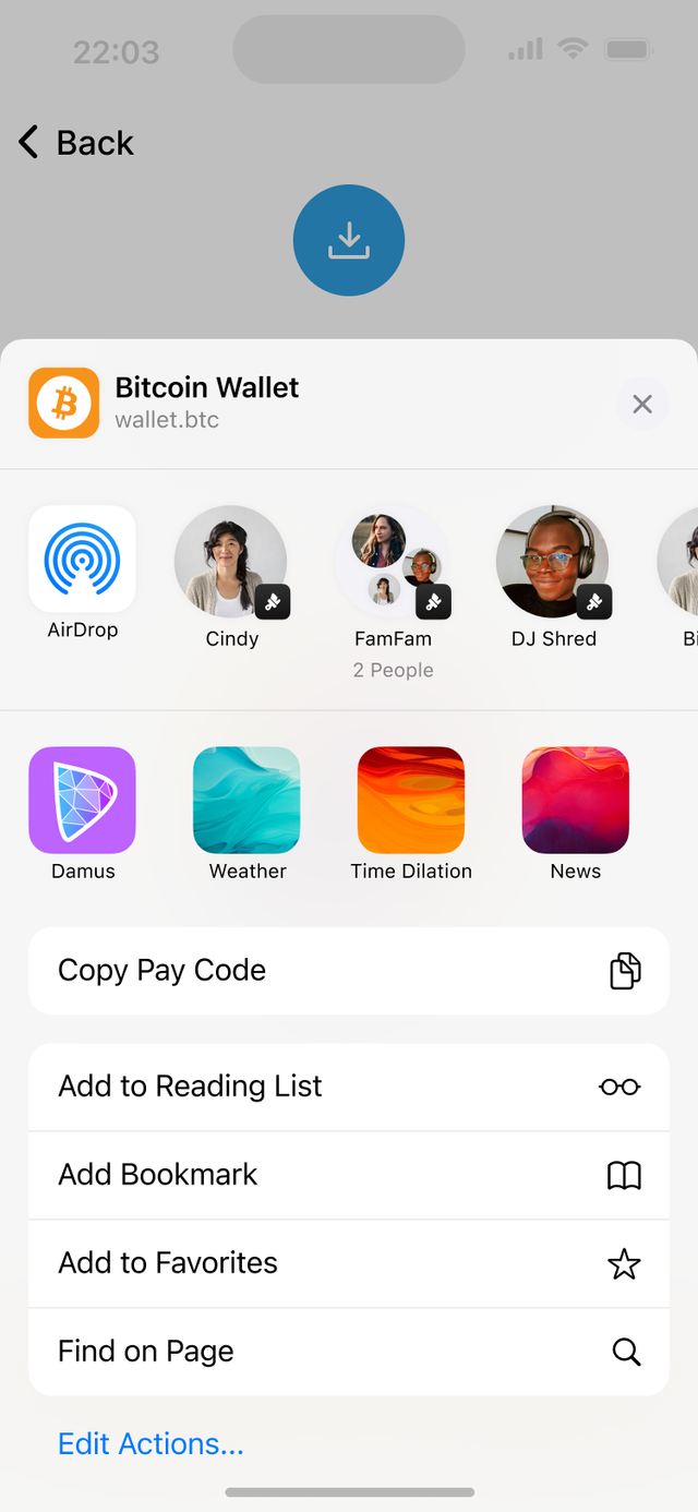 UI of opening the share tray on iOS